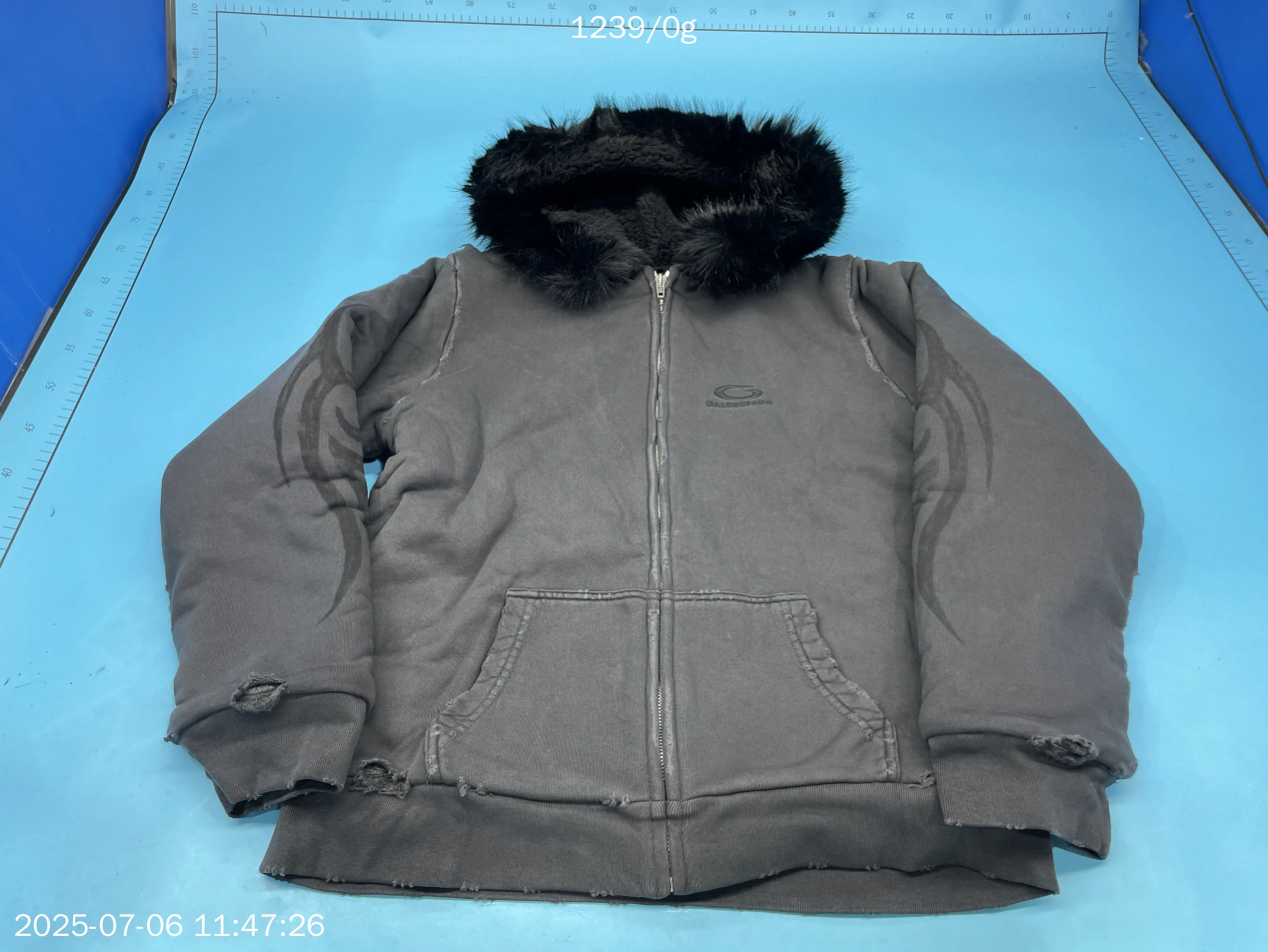 Balenciaga Fur Zip Up Distressed