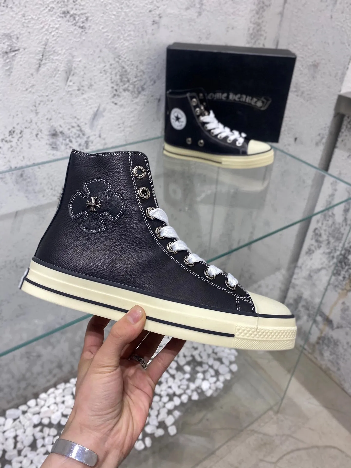 Leather Chrome Hearts Converse