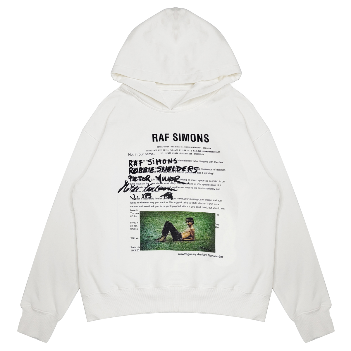 raf simons white hoodie
