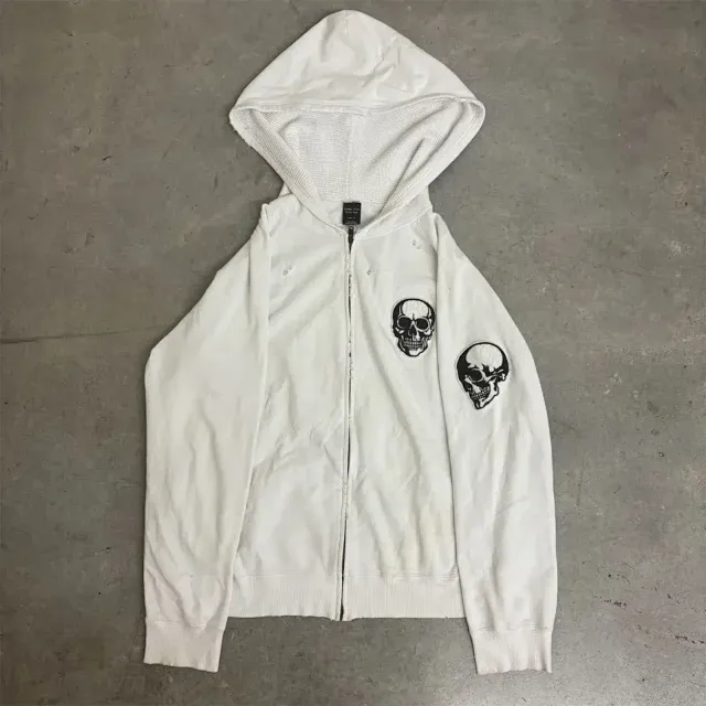 number nine white double skull zipper