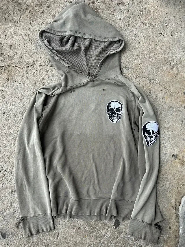number nine brown double skull hoodie