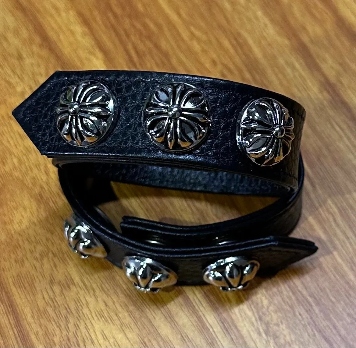 chrome leather strap bracelet